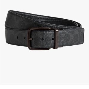 Coach Black Leather Belt with Signature Pattern
